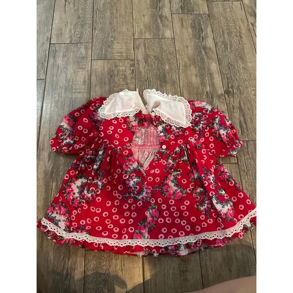 Vintage Mousefeathers Red Floral Print Short Sleeves Collared  Dress Size 12M - Picture 2 of 8